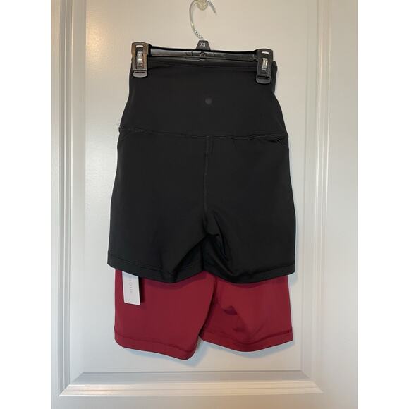 NWT Yogalicious LUX EDGE CRUISER SUPER HI RISE BIKER SHORT 2 PACK PAIR RED BLACK - Picture 2 of 7